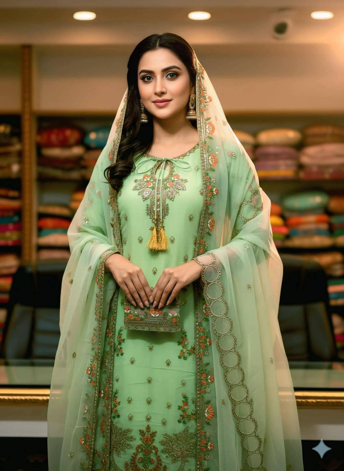 এমব্রয়ডারি কাজ করা সাদা বাহার♦